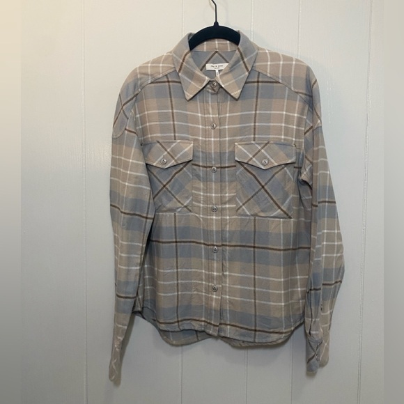 rag & bone Tops - Rag & Bone Cruz Shirt Beige and Gray Plaid Shirt Size Small